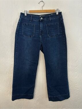 LUVAMIA Wide Leg Sailor Jeans Dark Wash Blue Large Stretch Coastal Nautical